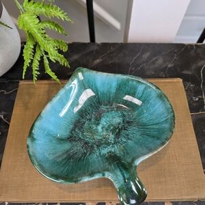 Vintage Blue Mountain Pottery Leaf Dish Ashtray Green Drip Glaze BMP Canada